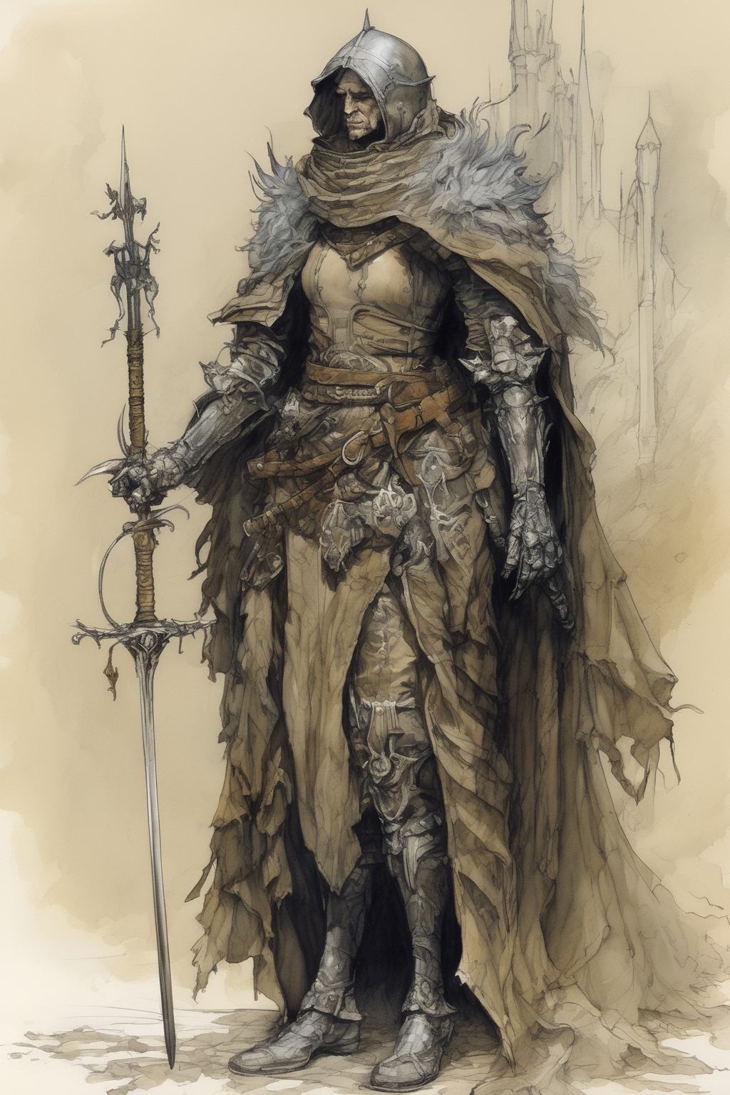 00182-1190945332-John Blanche Style - last knight of a company, seeking redemption, ink painting, wearing dress, full body, high fantasy, video v.png